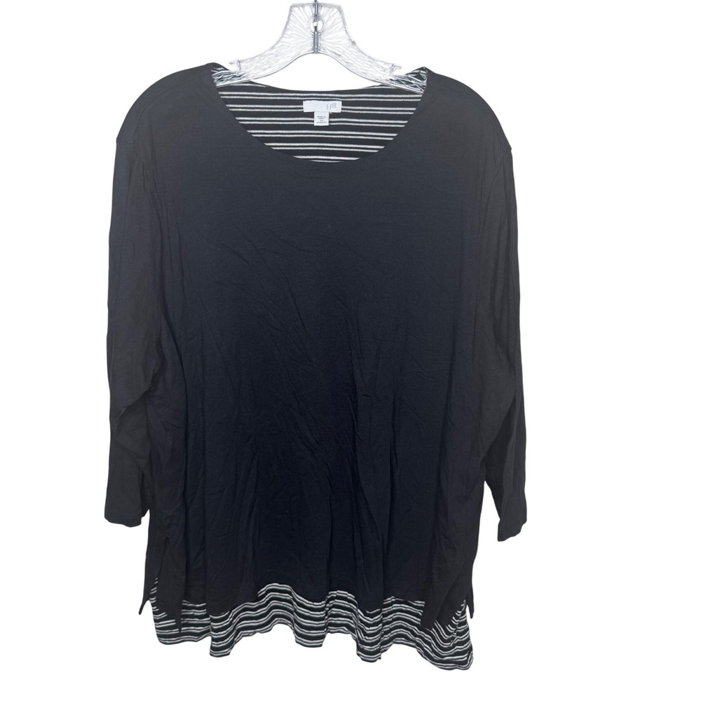JJILL Black Striped Layered Tunic Top Plus Size 2X 3/4 Sleeve Casual‎